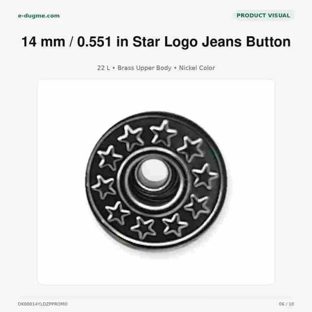 14 mm Star Logo Brass Jeans Button in Nickel Color, Pack of 75, Ideal for Denim Garments