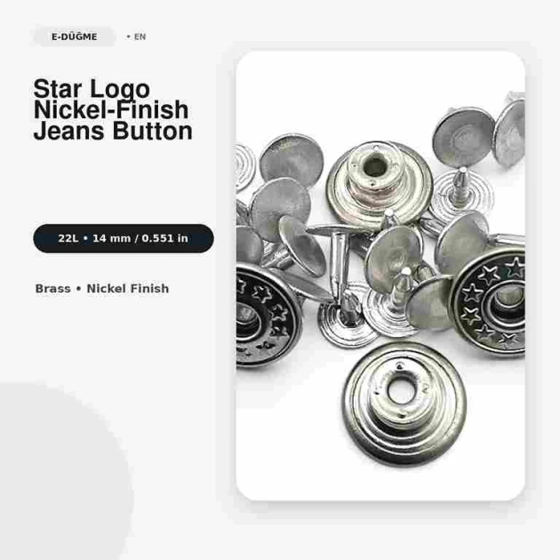14 mm Star Logo Brass Jeans Button in Nickel Color, Pack of 75, Ideal for Denim Garments