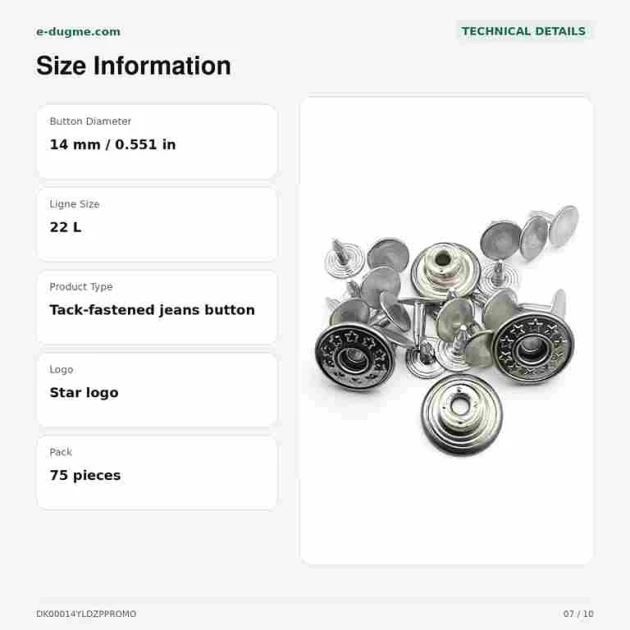 14 mm Star Logo Brass Jeans Button in Nickel Color, Pack of 75, Ideal for Denim Garments