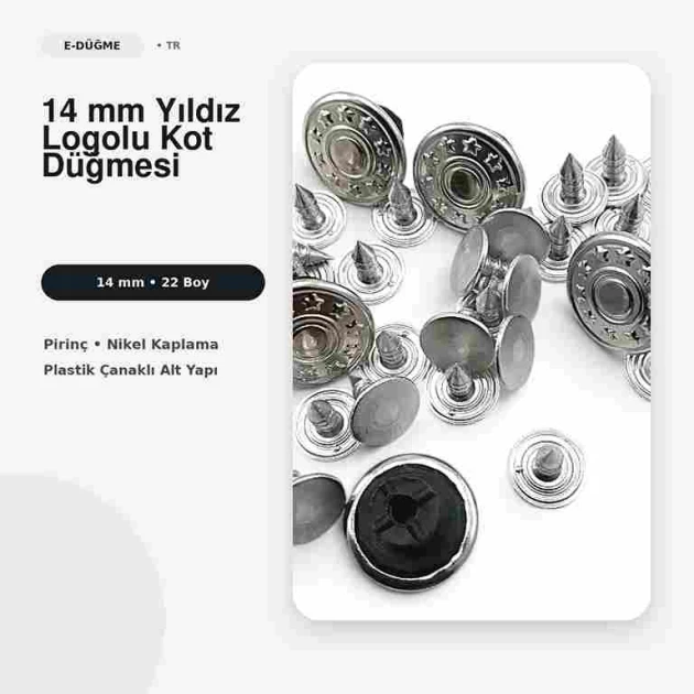 14 mm Yıldız Logolu Nikel Kot Düğmesi, 75 Adet/Paket, Pirinç ve Plastik Malzeme, Denim Ürünler İçin Uygun