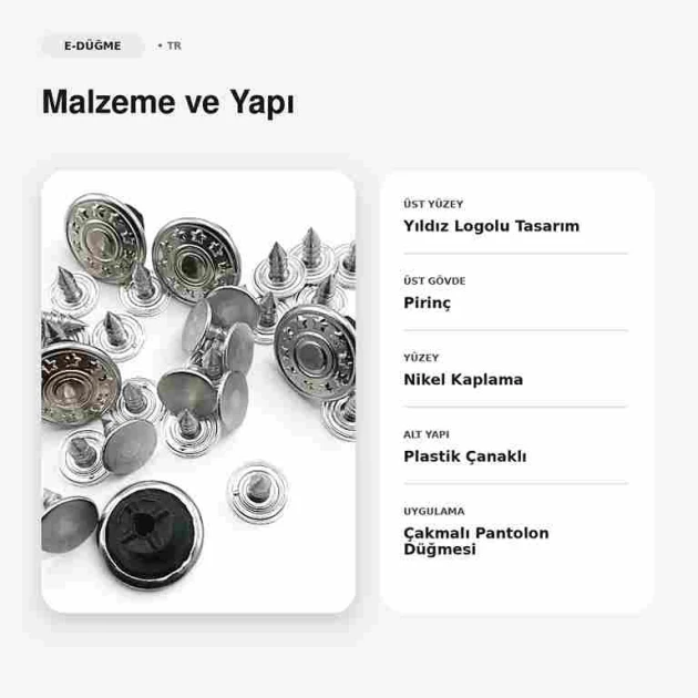 14 mm Yıldız Logolu Nikel Kot Düğmesi, 75 Adet/Paket, Pirinç ve Plastik Malzeme, Denim Ürünler İçin Uygun