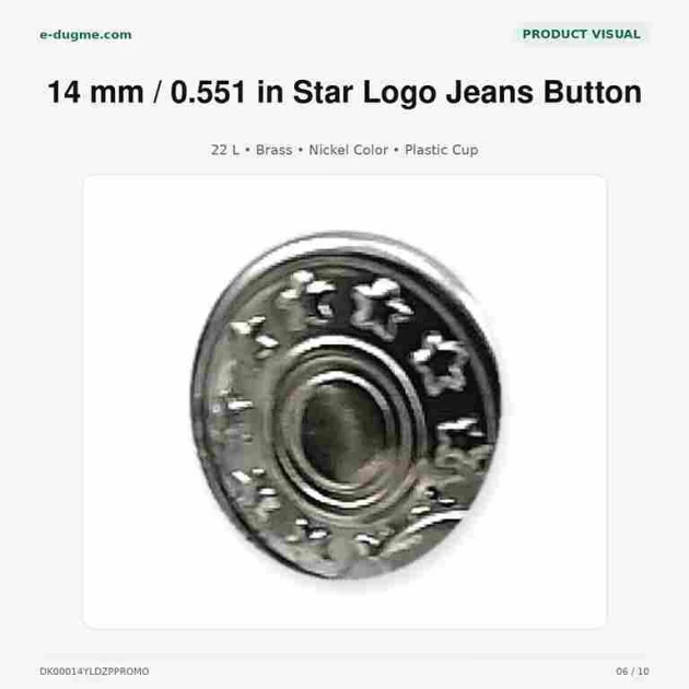 14 mm Star Logo Brass Jeans Button in Nickel Color with Plastic Cup - Pack of 75