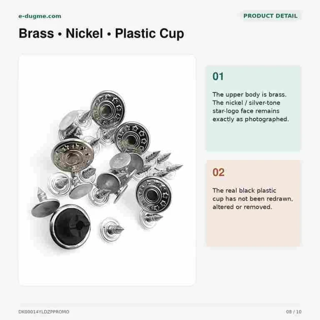 14 mm Star Logo Brass Jeans Button in Nickel Color with Plastic Cup - Pack of 75