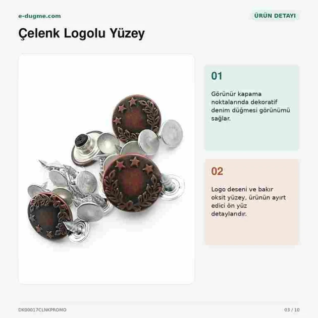 17 mm Çelenk Logolu Kot Düğmesi Bakır Oksit Renk 100 Adet/Paket, dayanıklı metalik siyah kaplama ile jean pantolon, kot