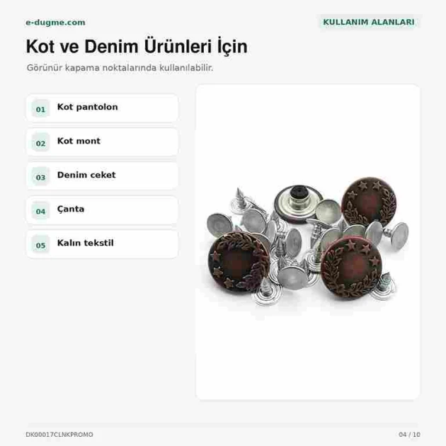 17 mm Çelenk Logolu Kot Düğmesi Bakır Oksit Renk 100 Adet/Paket, dayanıklı metalik siyah kaplama ile jean pantolon, kot