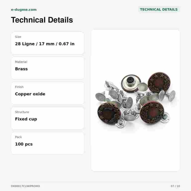17 mm Çelenk Logolu Kot Düğmesi Bakır Oksit Renk 100 Adet/Paket, dayanıklı metalik siyah kaplama ile jean pantolon, kot