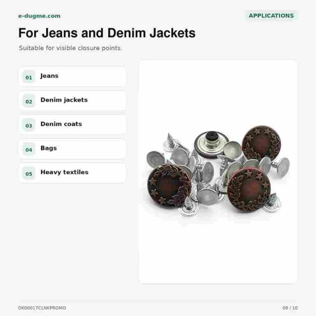 17 mm Çelenk Logolu Kot Düğmesi Bakır Oksit Renk 100 Adet/Paket, dayanıklı metalik siyah kaplama ile jean pantolon, kot