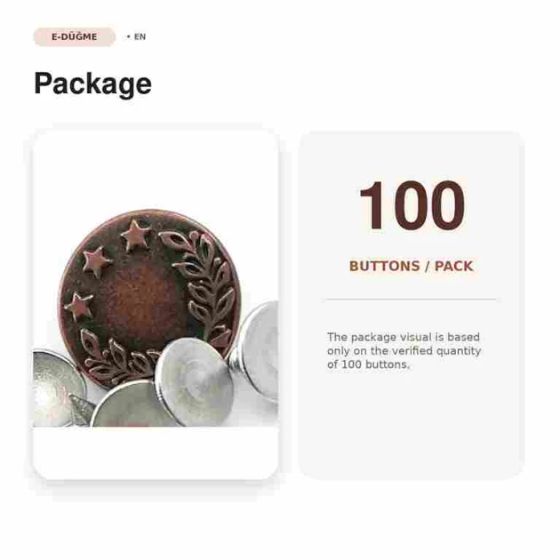 17 mm Çelenk Logolu Kot Düğmesi Bakır Oksit Renk 100 Adet/Paket, dayanıklı metalik siyah kaplama ile jean pantolon, kot