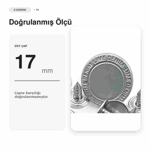17 mm Lime Denim Logo Tin-Color Jeans Button Pack of 100, high-quality metal buttons for trousers, jackets, and bags