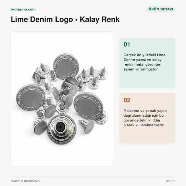 17 mm Lime Denim Logo Tin-Color Jeans Button Pack of 100, high-quality metal buttons for trousers, jackets, and bags