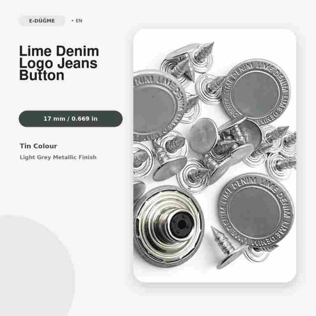 17 mm Lime Denim Logo Tin-Color Jeans Button Pack of 100, high-quality metal buttons for trousers, jackets, and bags