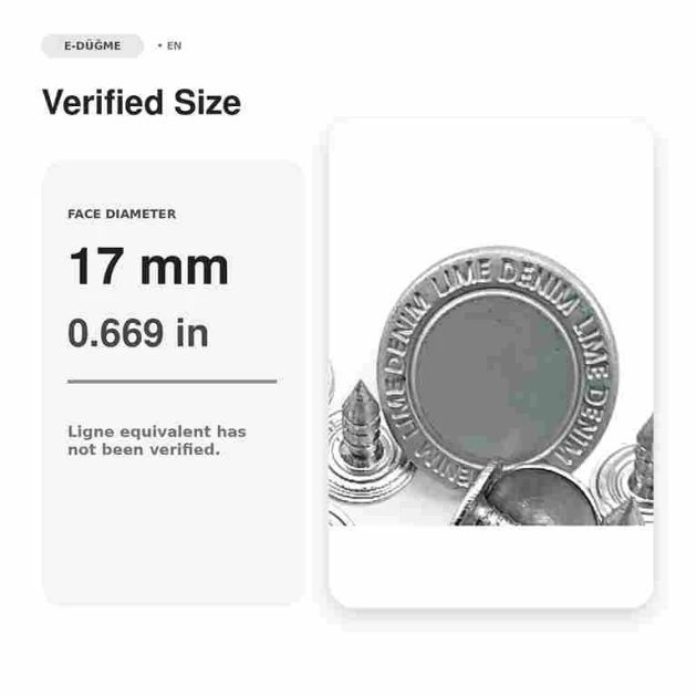 17 mm Lime Denim Logo Tin-Color Jeans Button Pack of 100, high-quality metal buttons for trousers, jackets, and bags