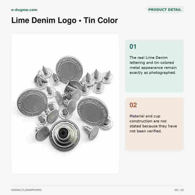 17 mm Lime Denim Logo Tin-Color Jeans Button Pack of 100, high-quality metal buttons for trousers, jackets, and bags