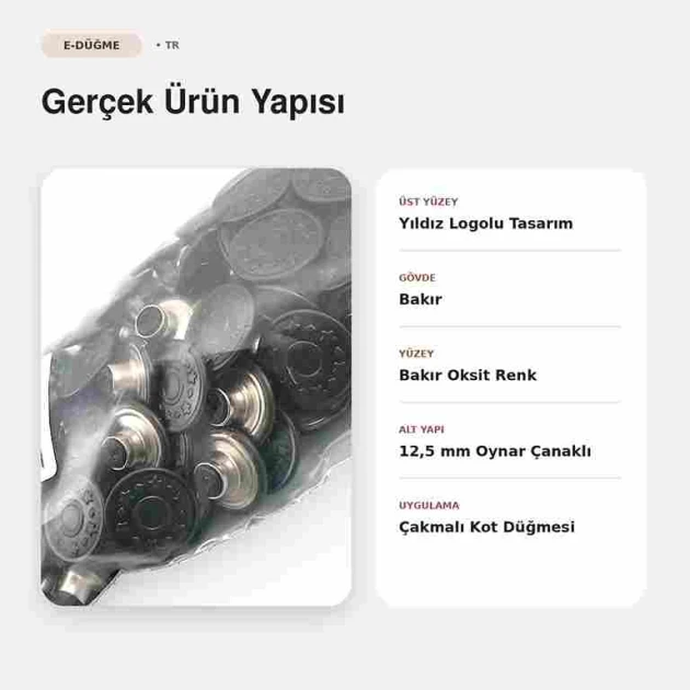 17 mm Yıldız Logolu Bakır Oksit Kot Düğmesi, 100 Adet/Paket - Dayanıklı ve Estetik
