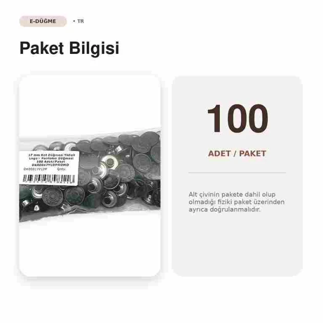 17 mm Yıldız Logolu Bakır Oksit Kot Düğmesi, 100 Adet/Paket - Dayanıklı ve Estetik
