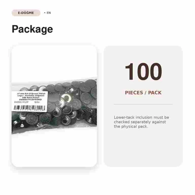 17 mm Yıldız Logolu Bakır Oksit Kot Düğmesi, 100 Adet/Paket - Dayanıklı ve Estetik
