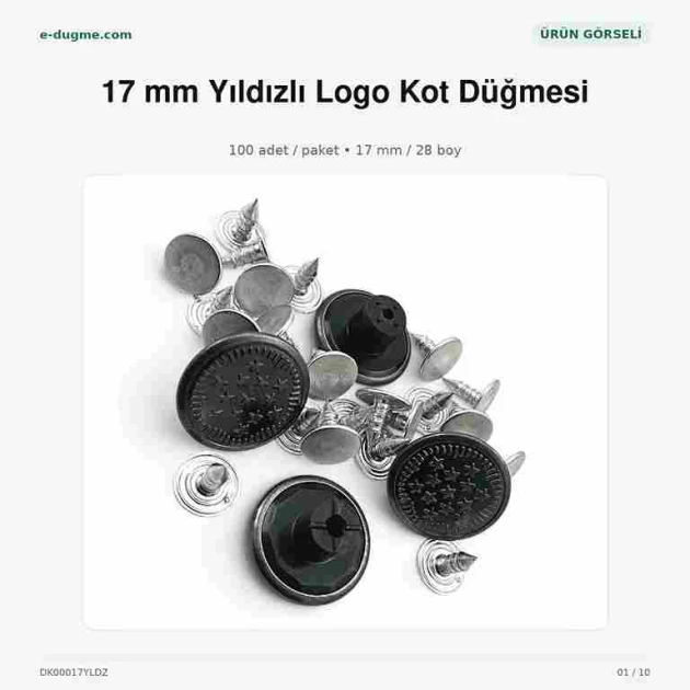 17 mm / 0.67 in Star Logo Jeans Button with Plastic Back, Durable Metal Construction, Pack of 100 for Denim Projects
