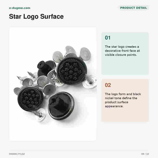 17 mm / 0.67 in Star Logo Jeans Button with Plastic Back, Durable Metal Construction, Pack of 100 for Denim Projects