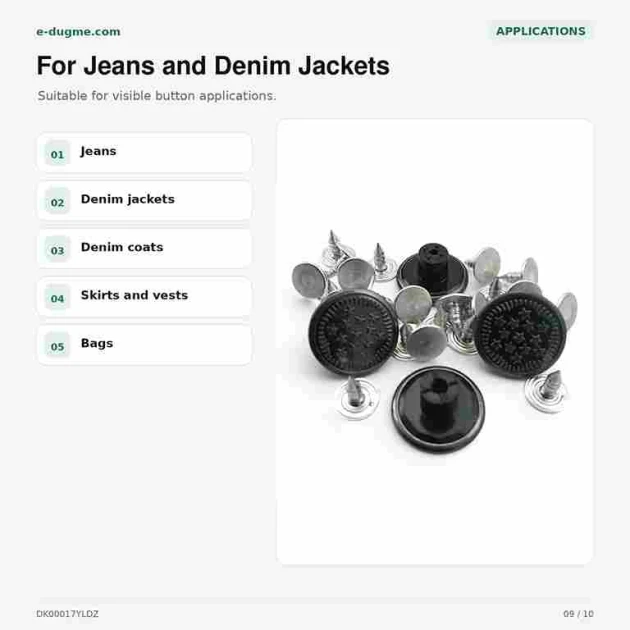 17 mm / 0.67 in Star Logo Jeans Button with Plastic Back, Durable Metal Construction, Pack of 100 for Denim Projects