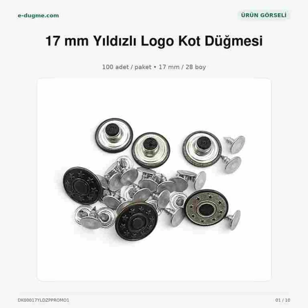 17 mm / 0.67 in Star Logo Jeans Button with Plastic Back, 100 pcs/Pack - Durable and Stylish Fastening for Denim Garments