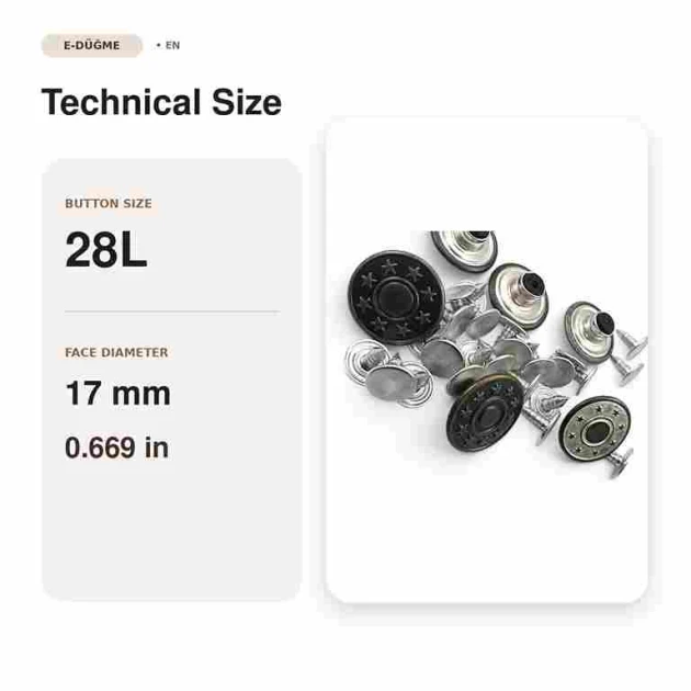 17 mm Yıldızlı Logo Kot Düğmesi, çakmalı pantolon düğmesi, denim ürünleri için uygun, pirinç malzeme ve plastik çanaklı yapı