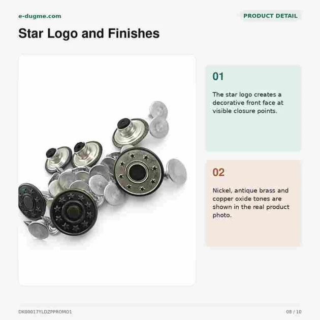 17 mm / 0.67 in Star Logo Jeans Button with Plastic Back, 100 pcs/Pack - Durable and Stylish Fastening for Denim Garments