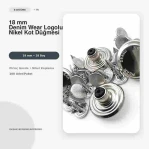 18 mm Kot Düğmesi Denim Wear Logolu Nikel Sabit Çanaklı 100 Adet/Paket DK00018DNMWEARPROMO