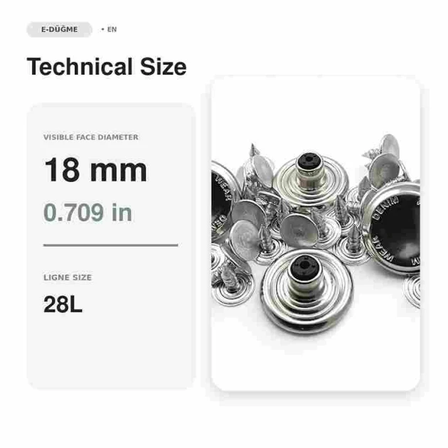 18 mm kot düğmesi, nikel kaplama, logolu, sabit çanaklı, 100 adet paket, denim giyim için ideal