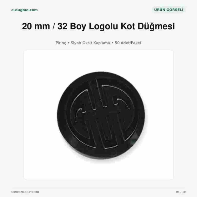 20 mm / 0.79 in 32L Black Oxide Jeans Button with Logo, Pack of 50 for Denim Projects