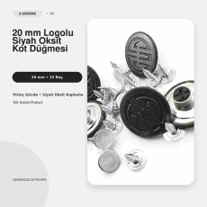 20 mm Kot Düğmesi Logolu Siyah Oksit Sabit Çanaklı 50 Adet/Paket DK00020LGLPROMO