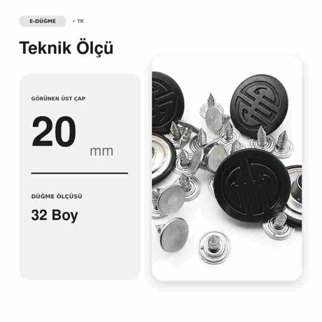 20 mm logolu siyah oksit kot düğmesi, dayanıklı bakır malzeme, 50 adet paket içeriği