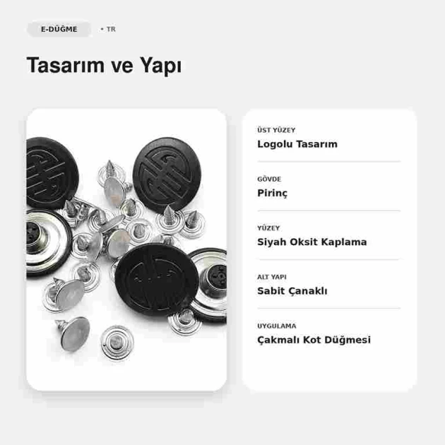 20 mm logolu siyah oksit kot düğmesi, dayanıklı bakır malzeme, 50 adet paket içeriği