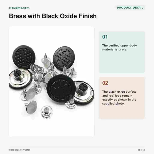 20 mm / 0.79 in 32L Black Oxide Jeans Button with Logo, Pack of 50 for Denim Projects