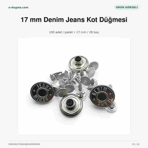 17 mm plastik çanaklı kot düğmesi, denim pantolon ve ceketler için ideal, 75 adet paket