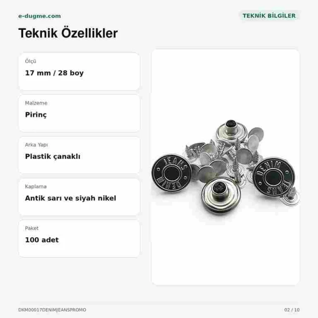 17 mm plastik çanaklı kot düğmesi, denim pantolon ve ceketler için ideal, 75 adet paket
