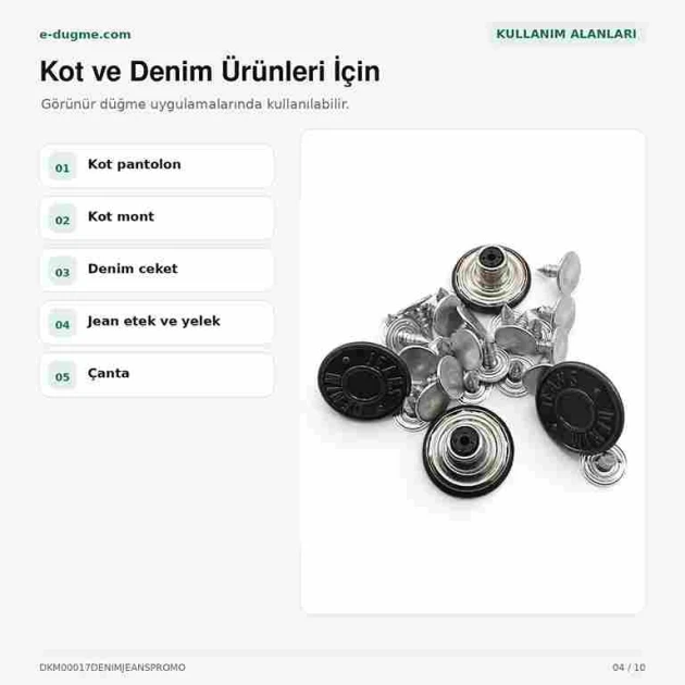17 mm plastik çanaklı kot düğmesi, denim pantolon ve ceketler için ideal, 75 adet paket