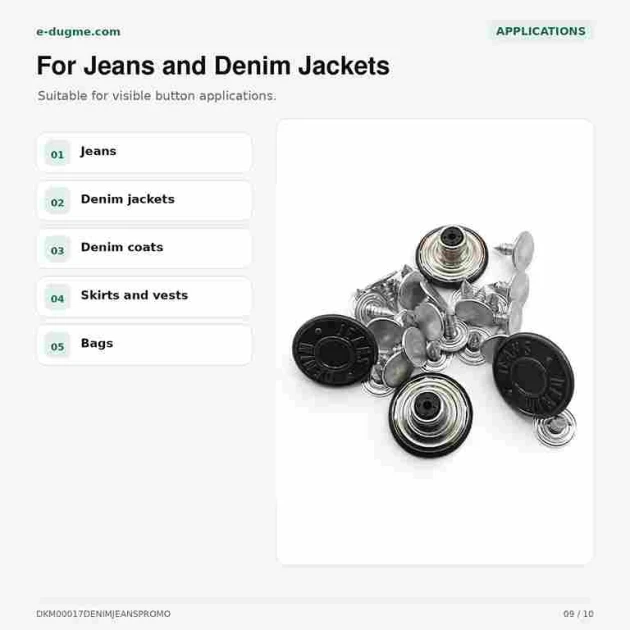 17 mm plastik çanaklı kot düğmesi, denim pantolon ve ceketler için ideal, 75 adet paket