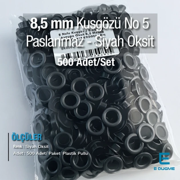 8.5 mm Eyelet 21/64" Black Okside Stainless 500 Pcs/Pack ER0005PPKSO