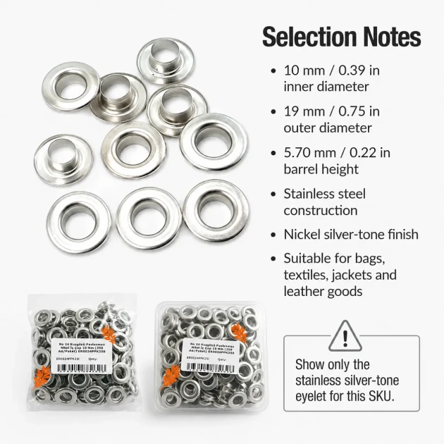 25/64" Eyelet Stainless Steel Free Nickel Inner Diameter 10 mm (250 Pcs/Pack) ER0024PPK