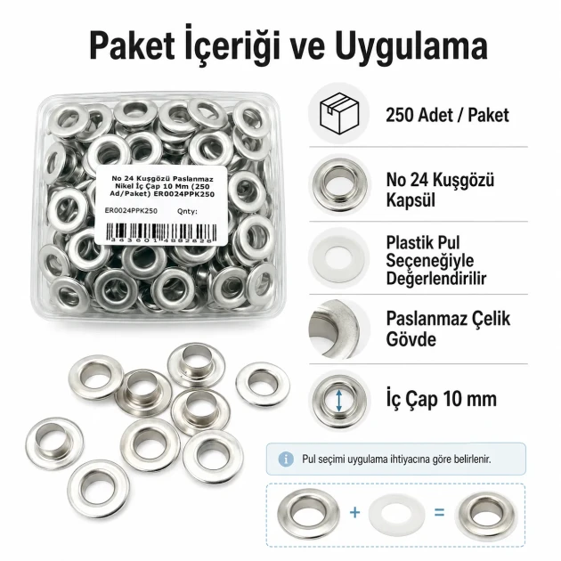25/64" Eyelet Stainless Steel Free Nickel Inner Diameter 10 mm (250 Pcs/Pack) ER0024PPK