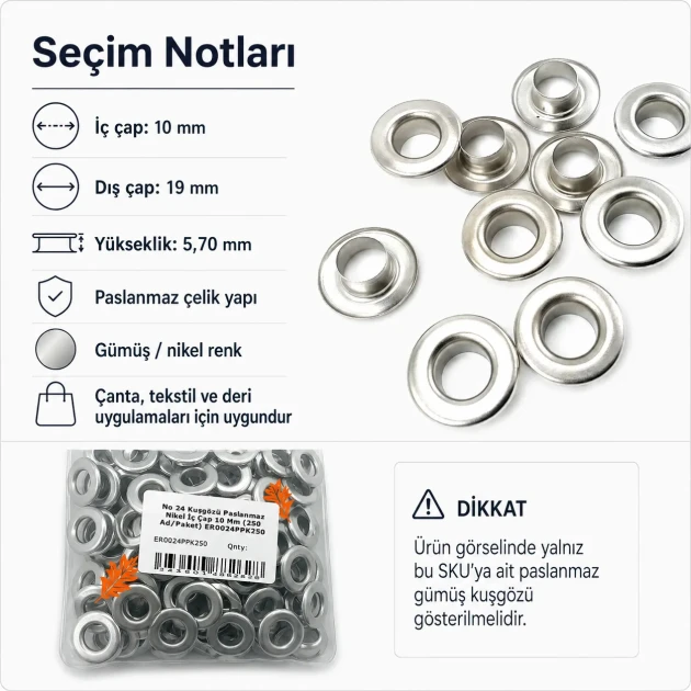 25/64" Eyelet Stainless Steel Free Nickel Inner Diameter 10 mm (250 Pcs/Pack) ER0024PPK