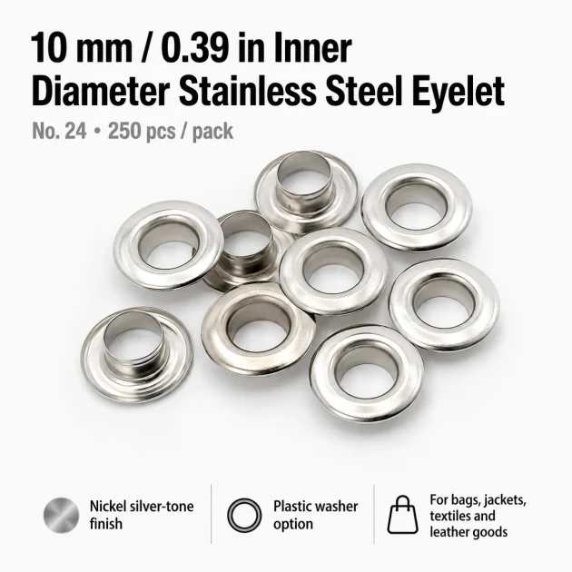 25/64" Eyelet Stainless Steel Free Nickel Inner Diameter 10 mm (250 Pcs/Pack) ER0024PPK