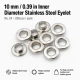 25/64" Eyelet Stainless Steel Free Nickel Inner Diameter 10 mm (250 Pcs/Pack) ER0024PPK