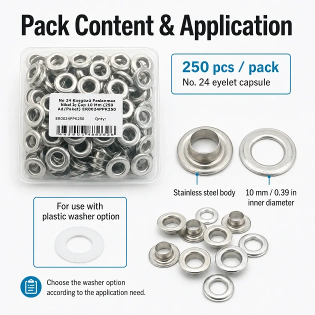 25/64" Eyelet Stainless Steel Free Nickel Inner Diameter 10 mm (250 Pcs/Pack) ER0024PPK