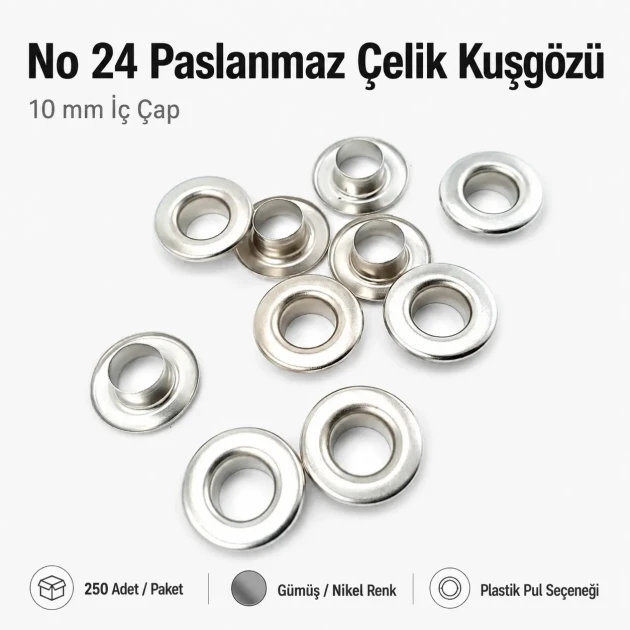 25/64" Eyelet Stainless Steel Free Nickel Inner Diameter 10 mm (250 Pcs/Pack) ER0024PPK