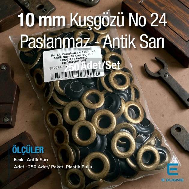 10 mm Eyelet Stainless Steel Antique Brass 25/64" (250 Pcs/Pack) ER0024PPKAS