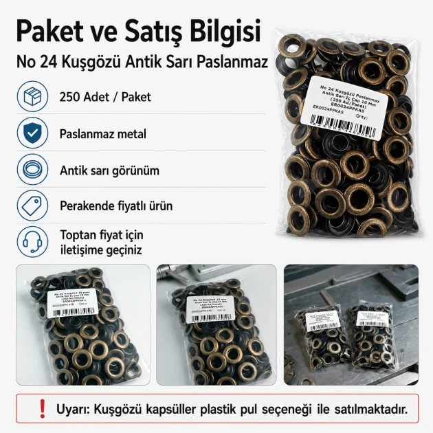 10 mm Antique Brass-Tone Stainless Metal Eyelet Capsule for Textile and Leather Applications, 250 pcs Pack