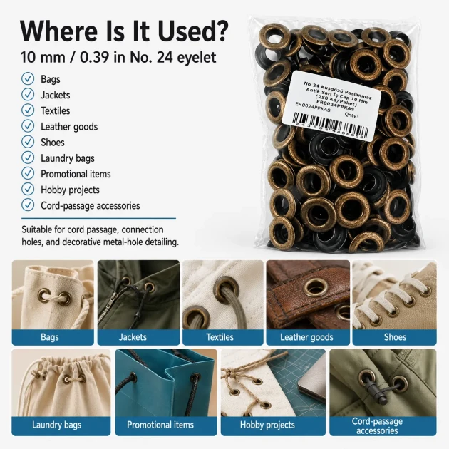 10 mm Antique Brass-Tone Stainless Metal Eyelet Capsule for Textile and Leather Applications, 250 pcs Pack