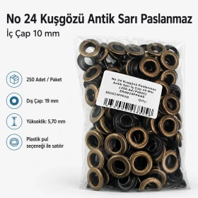 10 mm / 0.39 in Inner Diameter Antique Brass-Tone Stainless Metal Eyelet Capsule, 250 pcs/Pack ER0024PPKAS
