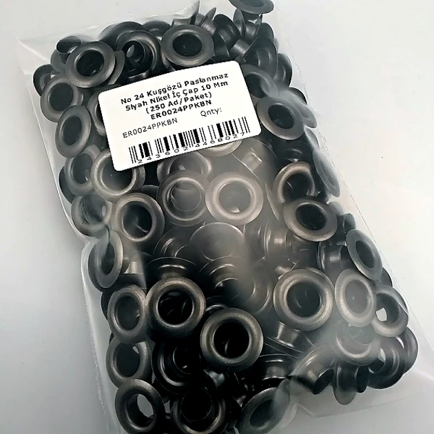 10 mm Kuşgözü Füme - Siyah Nikel Paslanmaz No 24 (250 Ad/Paket) ER0024PPKBN